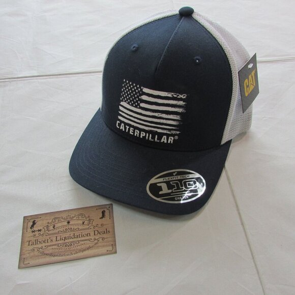 Caterpillar Men's American Flag Flexfit Meshback Snapback Trucker Cap Hat Navy - Picture 1 of 2